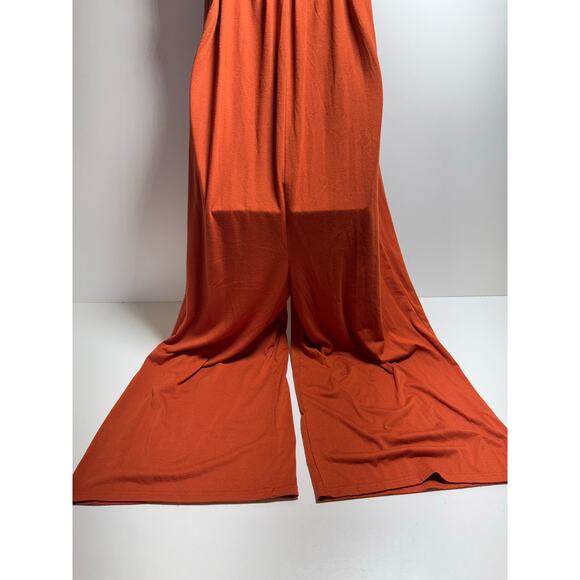 Anrabess Women’s Romper Jumpsuit Sz XL Harem Wide Leg Rust Color Spaghetti Strap - Picture 8 of 10